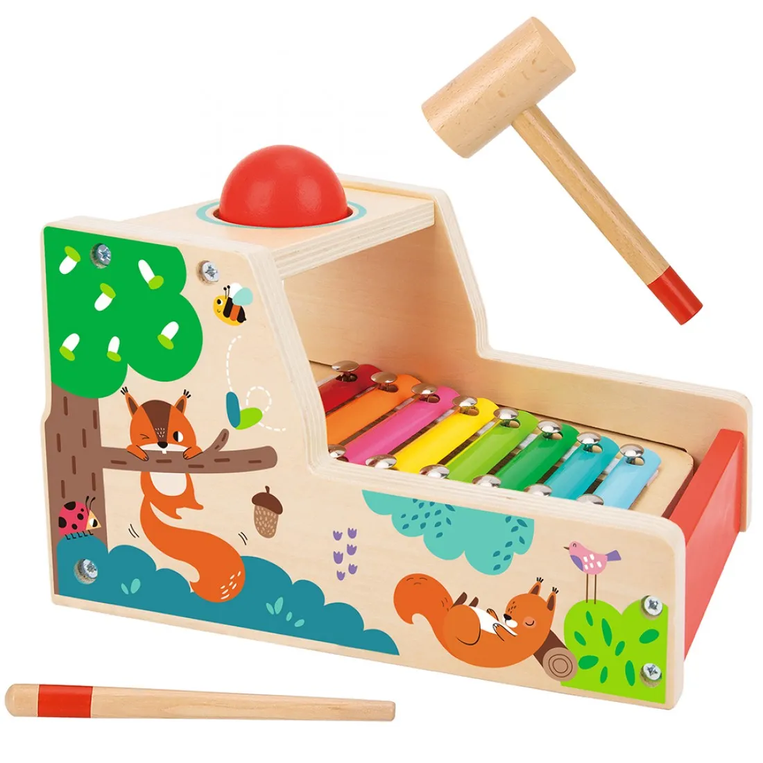 Дървена игра с топче и ксилофон, 2 в 1